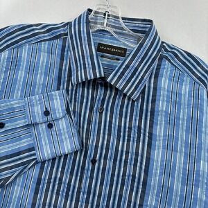Jhane Barnes Shirt Mens XL Blue Striped Tapered Fit Dress Button Up Long Sleeve